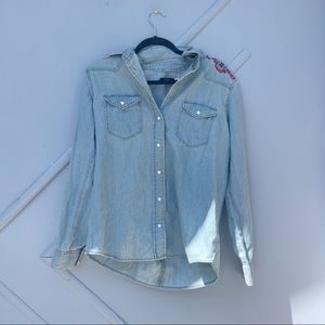 BDG Blue Embroidered Denim Shirt | Size Med.